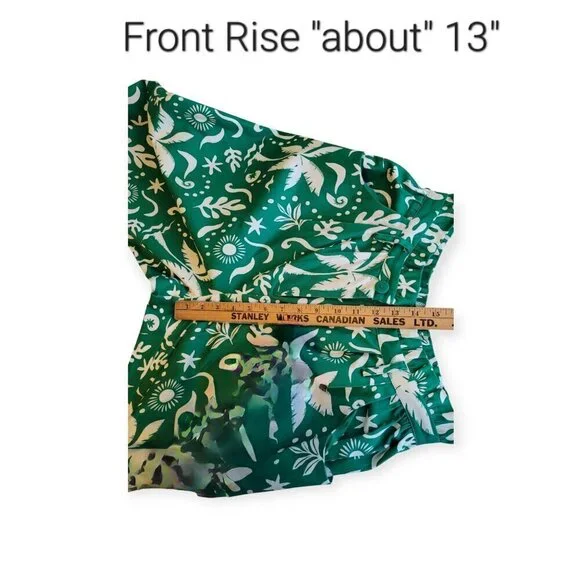 Anthropologie Corey Lynn Calter Green White Palm Print Paperbag Barrel Pants S/M - Picture 14 of 15